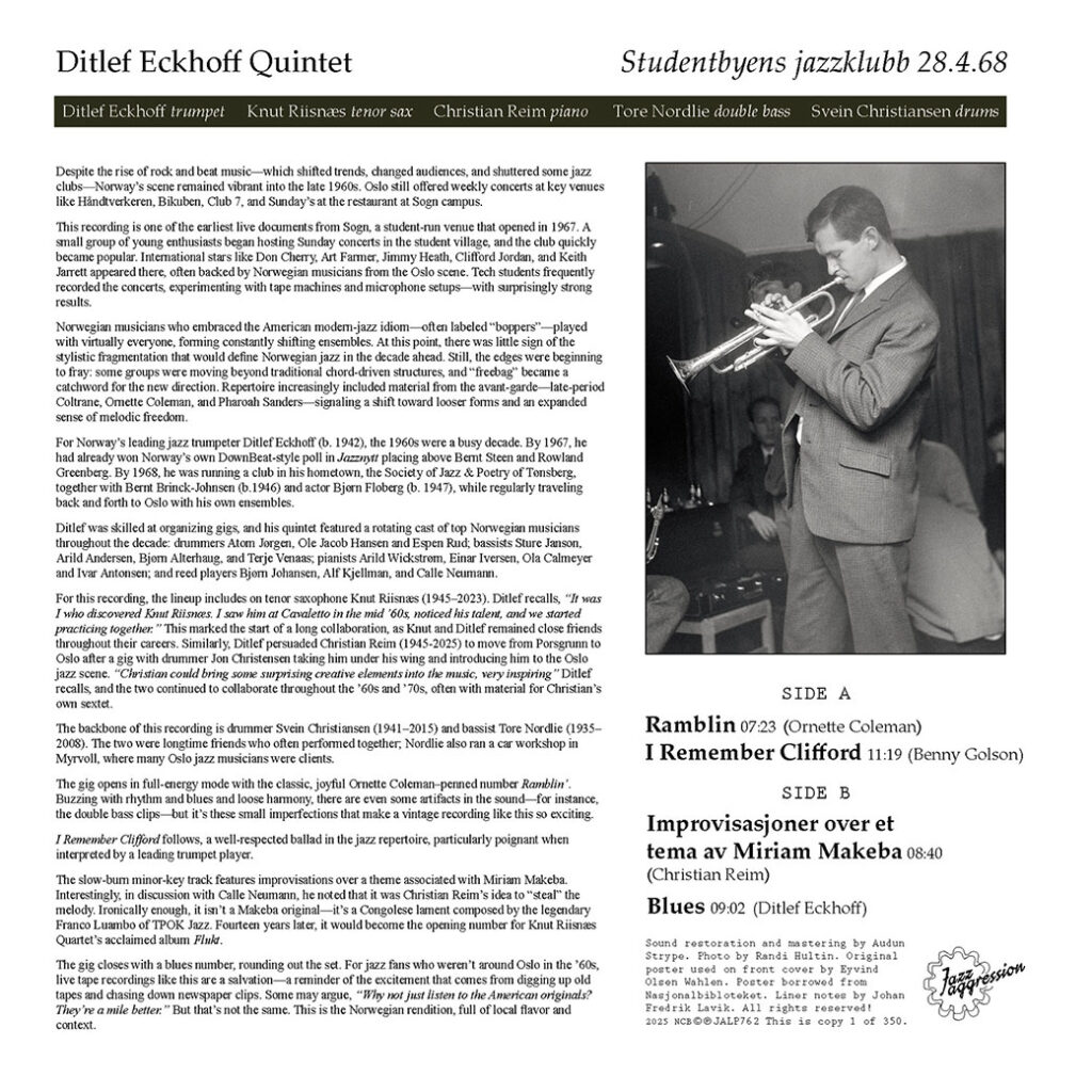 Ditlef Eckhoff Quintet - Live At Sogn Student Campus 1968